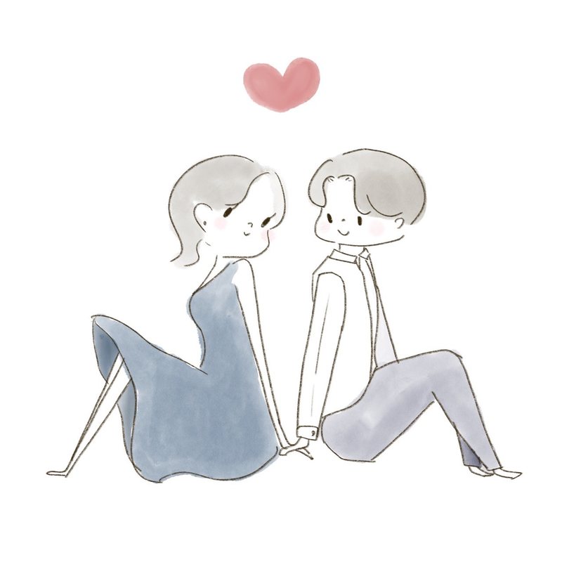 手をつないで座るふたりのイラスト